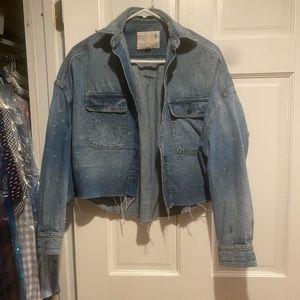 r13 cropped denim button down shirt brindley wash extra small